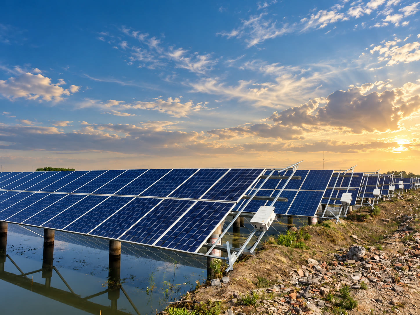 Robot on a fishery-solar array