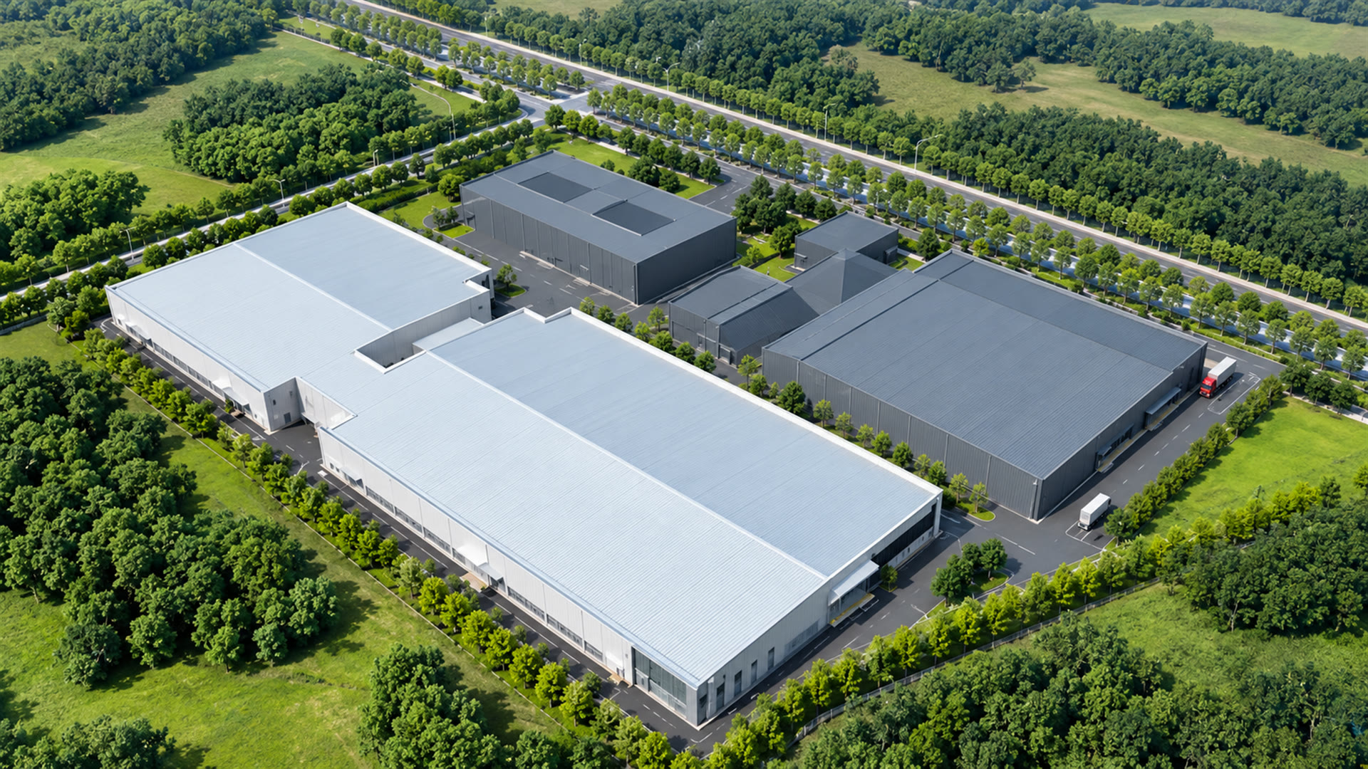 Aerial view of the factory campus